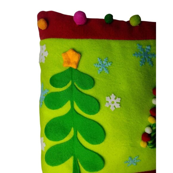 Holiday Time Felt Christmas Tree Throw Pillow Pom Pom 13 x 13 - Picture 3 of 4